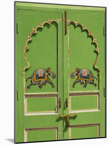 Elephants painted on green door, City Palace, Udaipur, India-Adam Jones-Mounted Photographic Print