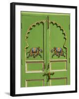 Elephants painted on green door, City Palace, Udaipur, India-Adam Jones-Framed Photographic Print