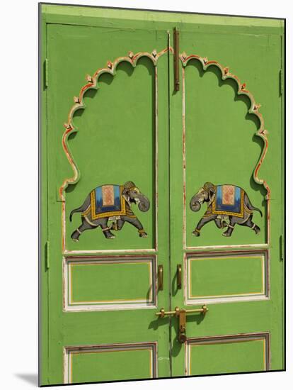 Elephants painted on green door, City Palace, Udaipur, India-Adam Jones-Mounted Photographic Print