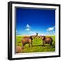 Elephants Playing With Their Trunks On African Savanna. Safari In Amboseli, Kenya, Africa-Michal Bednarek-Framed Photographic Print