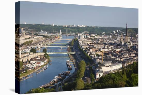 Elevated City View Above Seine River, Rouen, Normandy, France-Walter Bibikow-Stretched Canvas