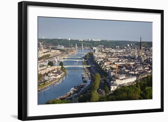 Elevated City View Above Seine River, Rouen, Normandy, France-Walter Bibikow-Framed Photographic Print