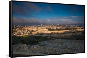 Elevated city view with Temple Mount and Dome of the Rock from the Mount of Olives at dawn, Jeru...-null-Framed Stretched Canvas