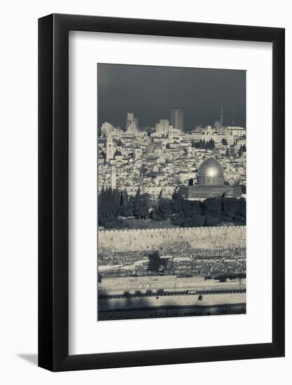 Elevated city view with Temple Mount and Dome of the Rock from the Mount of Olives at dawn, Jeru...-null-Framed Photographic Print