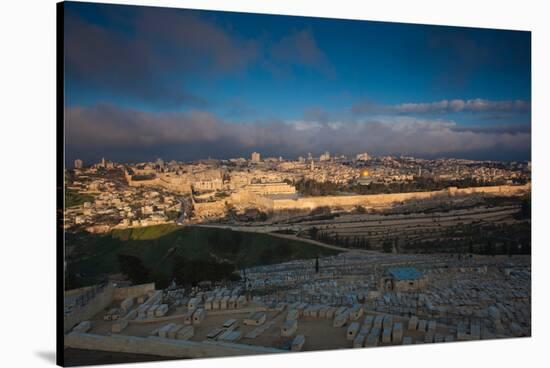 Elevated city view with Temple Mount and Dome of the Rock from the Mount of Olives at dawn, Jeru...-null-Stretched Canvas