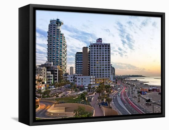 Elevated Dusk View of the City Beachfront, Tel Aviv, Israel, Middle East-Gavin Hellier-Framed Stretched Canvas