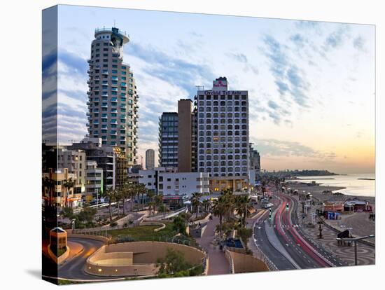Elevated Dusk View of the City Beachfront, Tel Aviv, Israel, Middle East-Gavin Hellier-Stretched Canvas
