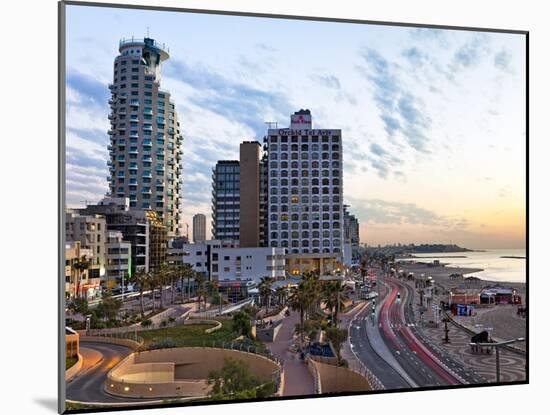 Elevated Dusk View of the City Beachfront, Tel Aviv, Israel, Middle East-Gavin Hellier-Mounted Photographic Print