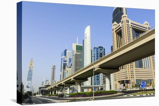 Elevated Metro Track on Sheikh Zayed Road, Dubai, United Arab Emirates, Middle East-Amanda Hall-Stretched Canvas