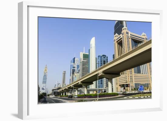 Elevated Metro Track on Sheikh Zayed Road, Dubai, United Arab Emirates, Middle East-Amanda Hall-Framed Photographic Print