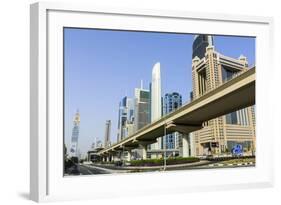 Elevated Metro Track on Sheikh Zayed Road, Dubai, United Arab Emirates, Middle East-Amanda Hall-Framed Photographic Print