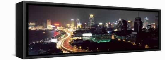 Elevated Night View of the Bund (Zhongshan Dong Yilu), River and New City Skyline, Shanghai, China-Gavin Hellier-Framed Stretched Canvas