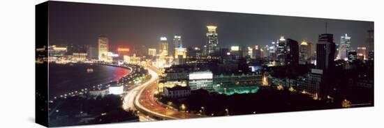 Elevated Night View of the Bund (Zhongshan Dong Yilu), River and New City Skyline, Shanghai, China-Gavin Hellier-Stretched Canvas