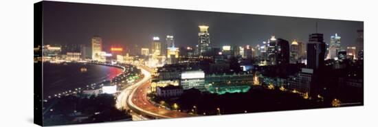 Elevated Night View of the Bund (Zhongshan Dong Yilu), River and New City Skyline, Shanghai, China-Gavin Hellier-Stretched Canvas