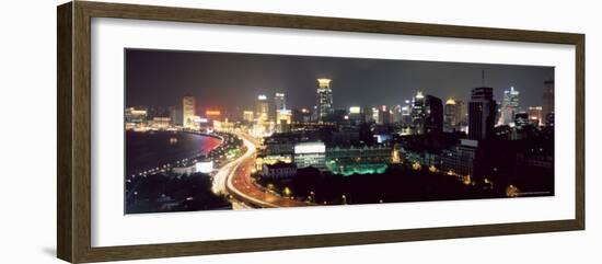 Elevated Night View of the Bund (Zhongshan Dong Yilu), River and New City Skyline, Shanghai, China-Gavin Hellier-Framed Photographic Print