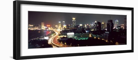 Elevated Night View of the Bund (Zhongshan Dong Yilu), River and New City Skyline, Shanghai, China-Gavin Hellier-Framed Photographic Print