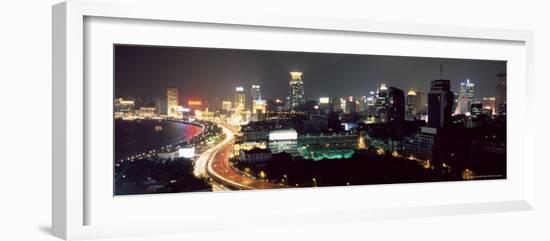 Elevated Night View of the Bund (Zhongshan Dong Yilu), River and New City Skyline, Shanghai, China-Gavin Hellier-Framed Photographic Print