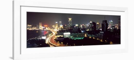 Elevated Night View of the Bund (Zhongshan Dong Yilu), River and New City Skyline, Shanghai, China-Gavin Hellier-Framed Photographic Print