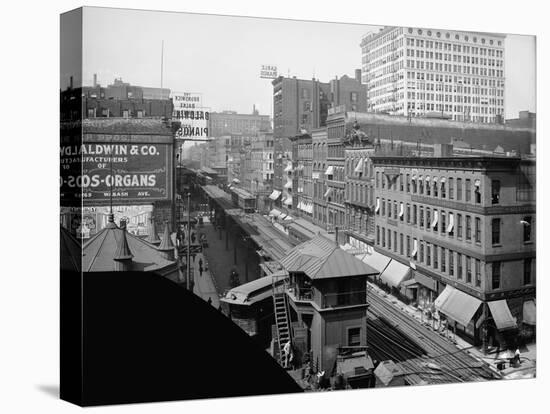 Elevated railroad, Wabash Avenue, Chicago, Illinois, c.1900-10-Hans Behm-Stretched Canvas