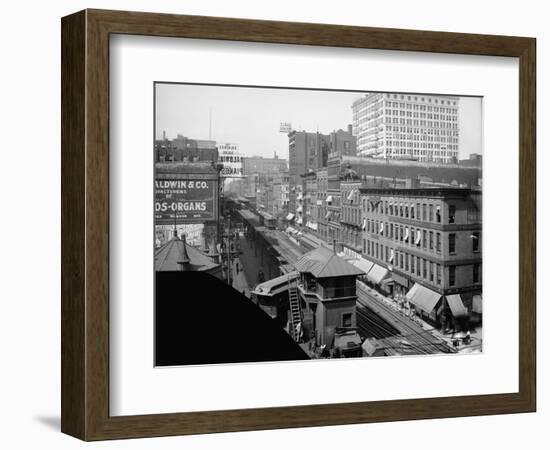 Elevated railroad, Wabash Avenue, Chicago, Illinois, c.1900-10-Hans Behm-Framed Photographic Print