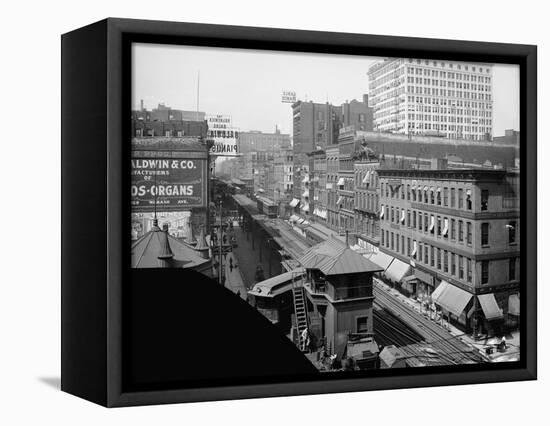 Elevated railroad, Wabash Avenue, Chicago, Illinois, c.1900-10-Hans Behm-Framed Stretched Canvas