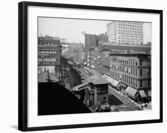 Elevated railroad, Wabash Avenue, Chicago, Illinois, c.1900-10-Hans Behm-Framed Photographic Print