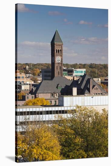 Elevated Skyline with Old Courthouse, Sioux Falls, South Dakota, USA-Walter Bibikow-Stretched Canvas