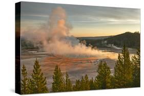Elevated sunrise view of Grand Prismatic spring and colorful bacterial mat, Yellowstone NP, WY-Adam Jones-Stretched Canvas