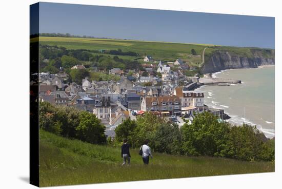 Elevated Town View, Arromanches Les Bains, Normandy, France-Walter Bibikow-Stretched Canvas