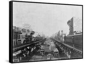 Elevated Trains in Manhattan's Bowery-null-Framed Stretched Canvas