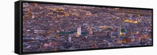 Elevated View across the Old Medina of Fes Illuminated at Dusk-Doug Pearson-Framed Stretched Canvas