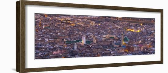 Elevated View across the Old Medina of Fes Illuminated at Dusk-Doug Pearson-Framed Photographic Print