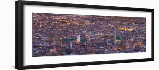 Elevated View across the Old Medina of Fes Illuminated at Dusk-Doug Pearson-Framed Photographic Print