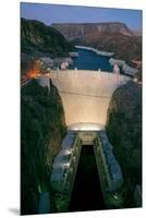 Elevated view at dusk of Hoover Dam (formerly Boulder dam) and Lake Mead is in the Black Canyon...-null-Mounted Premium Photographic Print