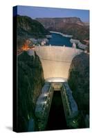 Elevated view at dusk of Hoover Dam (formerly Boulder dam) and Lake Mead is in the Black Canyon...-null-Stretched Canvas