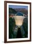 Elevated view at dusk of Hoover Dam (formerly Boulder dam) and Lake Mead is in the Black Canyon...-null-Framed Photographic Print