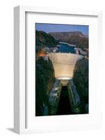 Elevated view at dusk of Hoover Dam (formerly Boulder dam) and Lake Mead is in the Black Canyon...-null-Framed Photographic Print