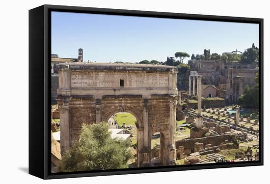 Elevated View from Behind the Capitol of the Arch of Septimius Severus in the Forum, Rome, Lazio-Eleanor Scriven-Framed Stretched Canvas