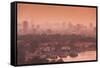 Elevated view of a lake and a city at sunset, West Lake, Tay Ho, Hanoi, Vietnam-null-Framed Stretched Canvas