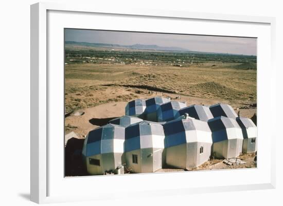 Elevated View of a Residential Geodesic Dome Structure, Called 'Zome', Corrales, NM, 1972-John Dominis-Framed Photographic Print