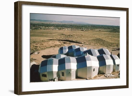 Elevated View of a Residential Geodesic Dome Structure, Called 'Zome', Corrales, NM, 1972-John Dominis-Framed Photographic Print