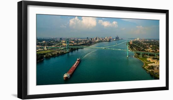 Elevated view of Ambassador Bridge, Detroit, Wayne County, Michigan, USA-null-Framed Photographic Print