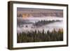 Elevated view of aspen and cottonwood trees in morning mist along Snake River, Grand Teton NP, WY-Adam Jones-Framed Photographic Print