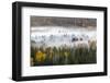 Elevated view of aspen and cottonwood trees in morning mist along Snake River, Grand Teton NP, WY-Adam Jones-Framed Photographic Print