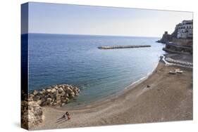 Elevated View of Atrani Beach with Family and Fishing Boats-Eleanor Scriven-Stretched Canvas