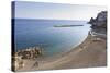 Elevated View of Atrani Beach with Family and Fishing Boats-Eleanor Scriven-Stretched Canvas