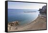 Elevated View of Atrani Beach with Family and Fishing Boats-Eleanor Scriven-Framed Stretched Canvas