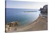 Elevated View of Atrani Beach with Family and Fishing Boats-Eleanor Scriven-Stretched Canvas