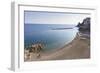 Elevated View of Atrani Beach with Family and Fishing Boats-Eleanor Scriven-Framed Photographic Print