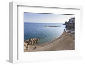 Elevated View of Atrani Beach with Family and Fishing Boats-Eleanor Scriven-Framed Photographic Print